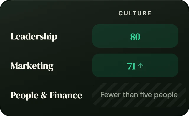Two departments with their culture figures, and People and Finance hatched: fewer than five people, so nothing is shown