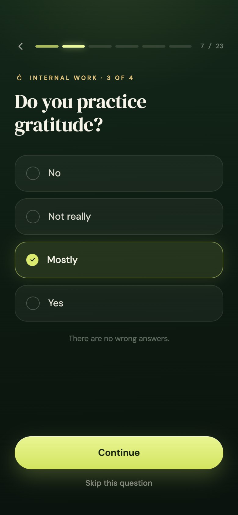 A check-in question: Do you practice gratitude? No, Not really, Mostly, Yes